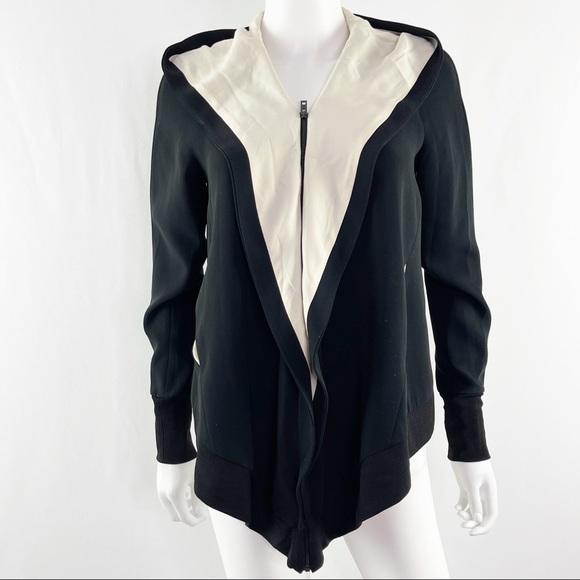 Rag & Bone Size XXS Black & Cream Zip Up Shacket Asymmetrical Hooded Jacket - Picture 8 of 10